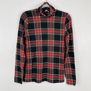 J. Crew Size XS Plaid Long Sleeve Tissue Turtleneck Tee Top BB750 100% Cotton